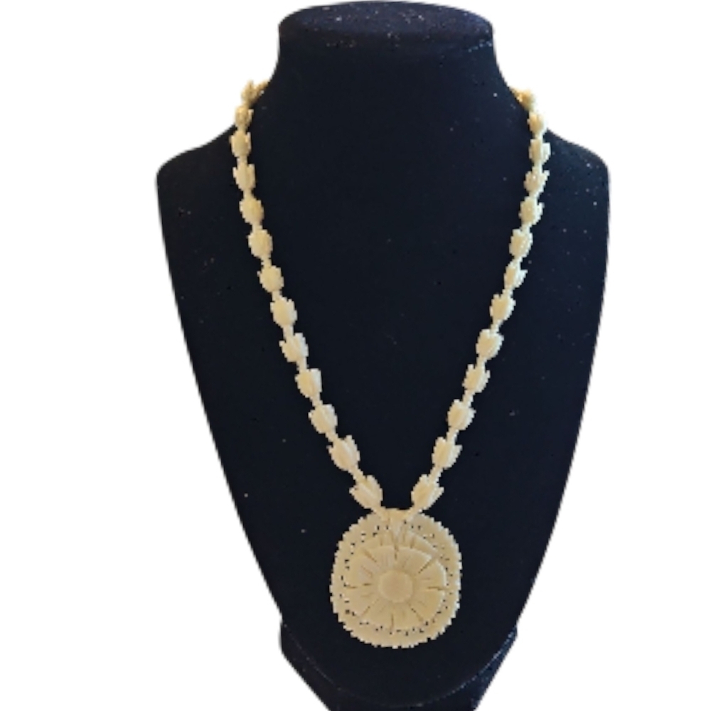 Vintage (80s) Egyptian Carved Bone Necklace